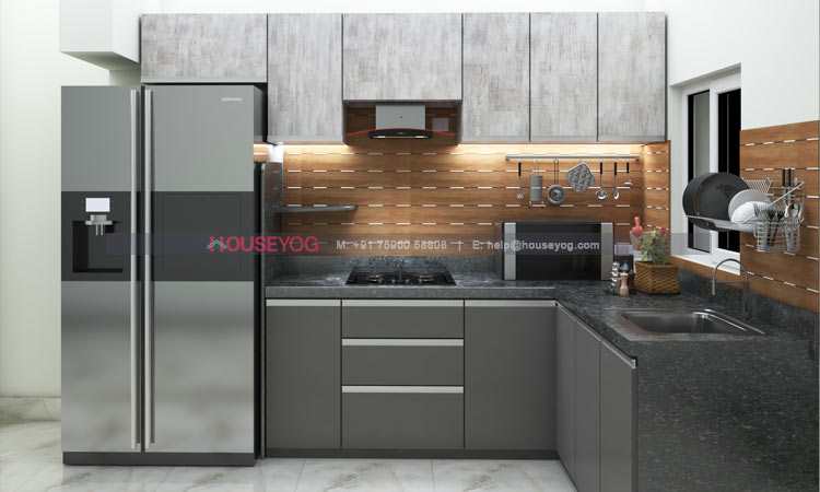 Modern Grey Colour Modular Kitchen Design